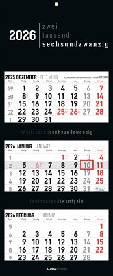 3-Monatskalender Black 2026 - Büro-Kalender 33x20 cm (geschlossen), 33x80 cm (geöffnet) - faltbar - mit Datumsschieber - Alpha Edition