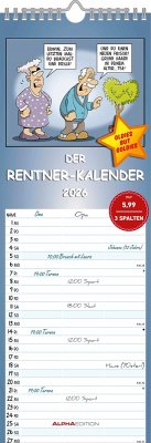 Cover Rentnerkalender 2026 Streifenkalender, 15x42cm, Kalender mit 3 Spalten für Termine, 100 jährigem Kalender, Ferienterminen DE/AT/CH, mit Pollenflugkalender und deutschem Kalendarium - Alpha Edition