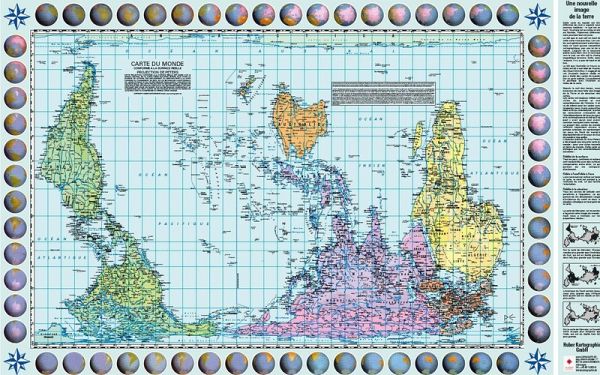 Weltkarte Petersprojektion, südorientiert und pazifikzentriert, französisch (130 x 82 cm) Weltkarte Petersprojektion, südorientiert und pazifikzentriert, französisch (130 x 82 cm)