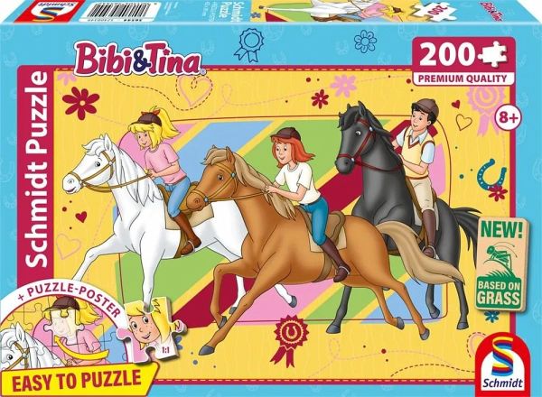Schmidt 56544 - Bibi & Tina, Pferdeliebe, Puzzle mit Poster, 200 Teile aus NATPAX® Graspappe