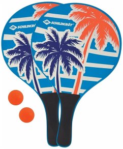 Schildkröt® Beach Paddle Ball Set Ocean, 2 Schläger aus lackiertem Holz, 2 Bälle, Netztasche