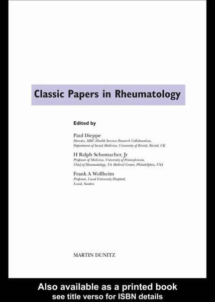 Classic Papers in Rheumatology (eBook, ePUB) Classic Papers in Rheumatology (eBook, ePUB)