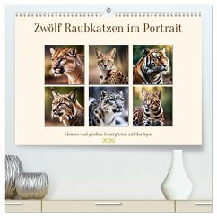 Cover Zwölf Raubkatzen im Portrait (hochwertiger Premium Wandkalender 2026 DIN A2 quer), Kunstdruck in Hochglanz