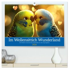 Im Wellensittich Wunderland (hochwertiger Premium Wandkalender 2026 DIN A2 quer), Kunstdruck in Hochglanz