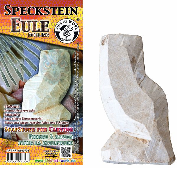 CORVUS A600776 - Kids at Work, Speckstein Eule, Rohling, 10x7cm - Corvus Toys