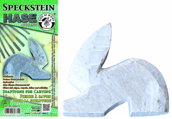 CORVUS A600774 - Kids at Work, Speckstein Hase, Rohling, 10x7cm - Corvus Toys