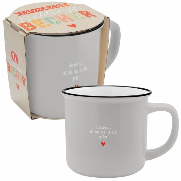 XL-Becher in Emailleoptik mit Motivdruck 