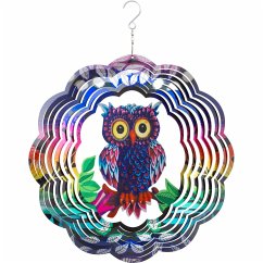 Cover Kinetic Art 110266 - Kinetic Art: Metal Hanging Wind Spinner, Metall Windspiel, 30x38cm, 3D Flashy Owl