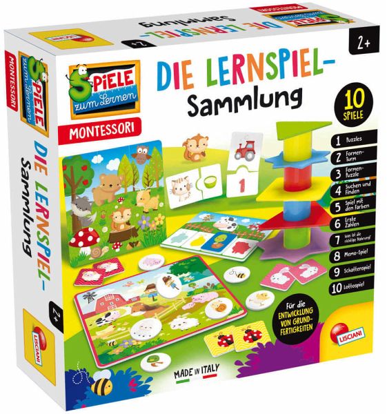 Lisciani 301012 - Montessori, Die Lernspiel-Sammlung, 10 pädagogische Spiele, Spiele zum Lernen