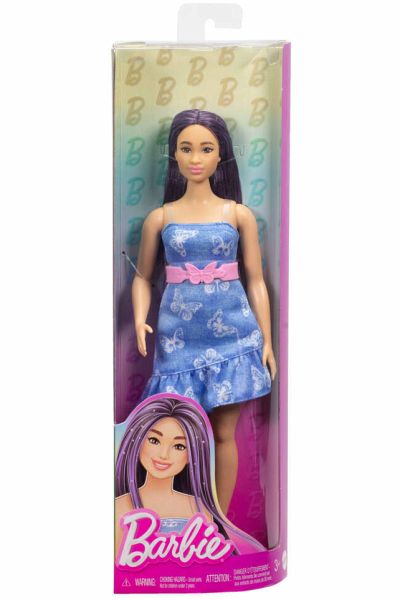 Barbie Fashionista Puppe im Denimkleid mit Schmetterlingsaufdruck Barbie Fashionista Puppe im Denimkleid mit Schmetterlingsaufdruck