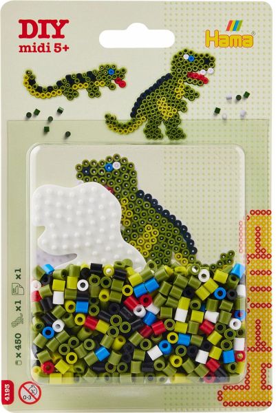 Hama 4193 - Bügelperlen Dino, ca. 450 Perlen, Stiftplatte Dinosaurier, Bügelpapier
