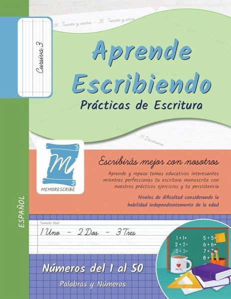 Practicas de Escritura - Números del 1 al 50 - Letra Cursiva, Nivel 3 Practicas de Escritura - Números del 1 al 50 - Letra Cursiva, Nivel 3