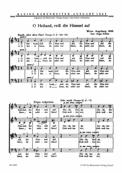 O Heiland reiß die Himmel auf für gem Chor Partitur (dt)