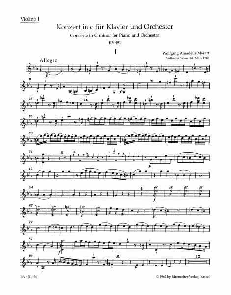 Konzert c-moll KV491 für Klavier und Orchester Violine 1 Konzert c-moll KV491 für Klavier und Orchester Violine 1
