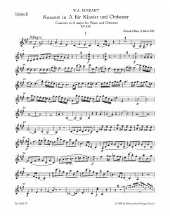 Cover KONZERT A-DUR KV488 FUER KLAVIER UND ORCHESTER, VIOLINE 2