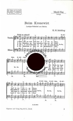 Cover BEIM KRONEWIRT VOLKSLIED AUS BADEN FUER MAENNERCHOR A CAPPELLA, SINGPARTITUR