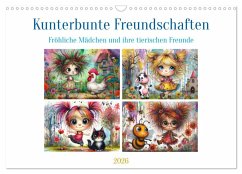 Cover Kunterbunte Freundschaften - Fröhliche Mädchen und ihre tierischen Freunde (Wandkalender 2026 DIN A3 quer), CALVENDO Monatskalender