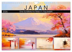 Japan. Eine künstlerische Reise im Aquarellstil (Wandkalender 2026 DIN A4 quer), CALVENDO Monatskalender
