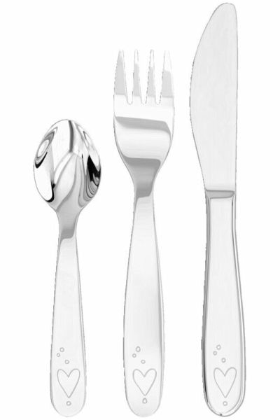 HABA 2012819004 - Besteck Prinzessin & Pferd 1, 3-teilig, Edelstahl, Kinderbesteck mit Herzchen-Motiv