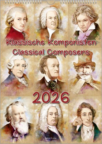 Komponisten-Kalender, ein Musik-Kalender 2026, DIN A4 Komponisten-Kalender, ein Musik-Kalender 2026, DIN A4