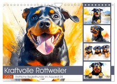 Kraftvolle Rottweiler. Stattliche Begleithunde im Aquarell-Stil (Wandkalender 2026 DIN A4 quer), CALVENDO Monatskalender