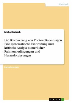 Cover Die Besteuerung von Photovoltaikanlagen. Eine systematische Einordnung und kritische Analyse steuerlicher Rahmenbedingungen und Herausforderungen