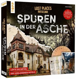 Cover Lost Places Rätselbox - Spuren in der Asche: Ein Krimi-Rätsel für Zuhause. Lüfte die Rätsel des verlassenen Hotels