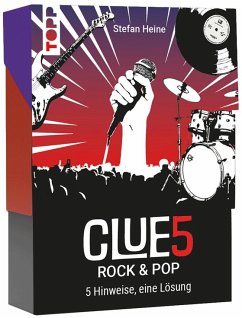 Cover CLUE5 #Rock & Pop. 5 Hinweise, nur eine Lösung. Das Trend-Quiz für deine Tasche