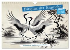 Cover Eleganz der Kraniche - Majestätische Vögel in poetischer Tusche (Wandkalender 2026 DIN A4 quer), CALVENDO Monatskalender