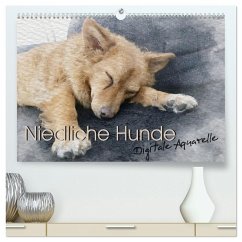 Niedliche Hunde - Digitale Aquarelle (hochwertiger Premium Wandkalender 2026 DIN A2 quer), Kunstdruck in Hochglanz
