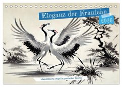 Cover Eleganz der Kraniche - Majestätische Vögel in poetischer Tusche (Tischkalender 2026 DIN A5 quer), CALVENDO Monatskalender