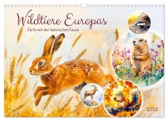 Cover Wildtiere Europas - Farbwelt der heimischen Fauna (Wandkalender 2026 DIN A3 quer), CALVENDO Monatskalender
