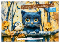 Cover Filzige Katzenfreunde - Ein Jahr voller niedlicher KI-Filzkunst (Tischkalender 2026 DIN A5 quer), CALVENDO Monatskalender