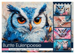 Cover Bunte Eulenpoesie. Kunstvolle Vögel in Ölgemälde-Optik (Tischkalender 2026 DIN A5 quer), CALVENDO Monatskalender
