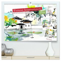 Cover Fernost Impressionen - Tempel und Landschaften in KI-Tuschekunst (hochwertiger Premium Wandkalender 2026 DIN A2 quer), Kunstdruck in Hochglanz