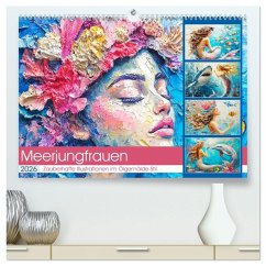 Meerjungfrauen. Zauberhafte Illustrationen im Ölgemälde-Stil (hochwertiger Premium Wandkalender 2026 DIN A2 quer), Kunstdruck in Hochglanz
