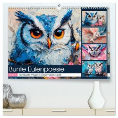 Cover Bunte Eulenpoesie. Kunstvolle Vögel in Ölgemälde-Optik (hochwertiger Premium Wandkalender 2026 DIN A2 quer), Kunstdruck in Hochglanz