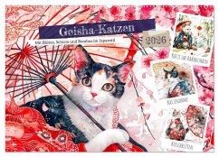 Cover Geisha-Katzen - Mit Blüten, Schirm und Bambus im Japanstil (Wandkalender 2026 DIN A2 quer), CALVENDO Monatskalender
