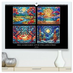 Der Jahreskreis auf Buntglasfenstern (hochwertiger Premium Wandkalender 2026 DIN A2 quer), Kunstdruck in Hochglanz