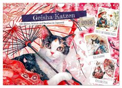 Cover Geisha-Katzen - Mit Blüten, Schirm und Bambus im Japanstil (Wandkalender 2026 DIN A4 quer), CALVENDO Monatskalender