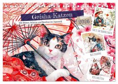 Cover Geisha-Katzen - Mit Blüten, Schirm und Bambus im Japanstil (Tischkalender 2026 DIN A5 quer), CALVENDO Monatskalender