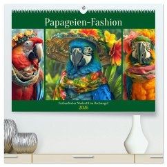 Papageien-Fashion. Farbenfroher Modestil im Dschungel (hochwertiger Premium Wandkalender 2026 DIN A2 quer), Kunstdruck in Hochglanz