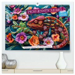 Cover Perlenstickerei - Stickkunst tropischer Tiere mit Garn und Perlen (hochwertiger Premium Wandkalender 2026 DIN A2 quer), Kunstdruck in Hochglanz
