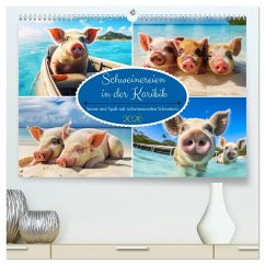 Schweinereien in der Karibik. Sonne und Spaß mit schwimmenden Schweinen (hochwertiger Premium Wandkalender 2026 DIN A2 quer), Kunstdruck in Hochglanz