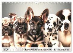 Hundewelpen zum Verlieben - KI Illustrationen (Wandkalender 2026 DIN A3 quer), CALVENDO Monatskalender