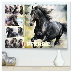 Pferde. Romantische Aquarelle von schwarzen Schönheiten (hochwertiger Premium Wandkalender 2026 DIN A2 quer), Kunstdruck in Hochglanz