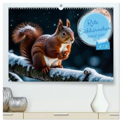 Rote Eichhörnchen - zauberhaft anders mit KI (hochwertiger Premium Wandkalender 2026 DIN A2 quer), Kunstdruck in Hochglanz