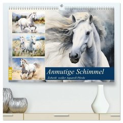 Anmutige Schimmel. Ästhetik weißer Aquarell-Pferde (hochwertiger Premium Wandkalender 2026 DIN A2 quer), Kunstdruck in Hochglanz