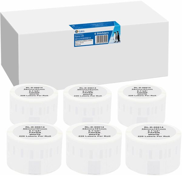 6x G&G Etiketten 54mm x 101mm sw Komp. m. Dymo S0722430/ 99014