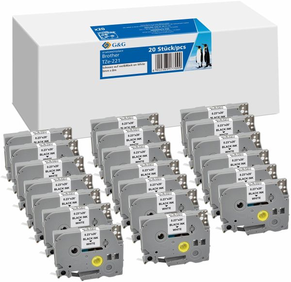20x G&G Schriftband 9mm x 8m sw- ws komp. m. Brother TZe-221 20x G&G Schriftband 9mm x 8m sw- ws komp. m. Brother TZe-221